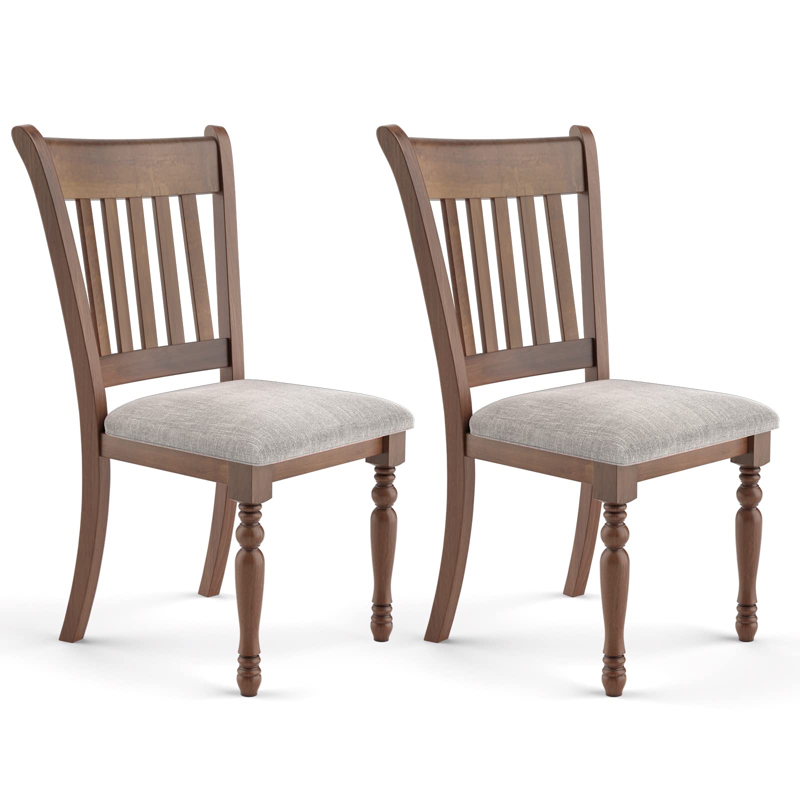 Giantex Set of 2 Upholstered Dining Chairs, Vintage Wooden Dining Chairs, Greyish Brown