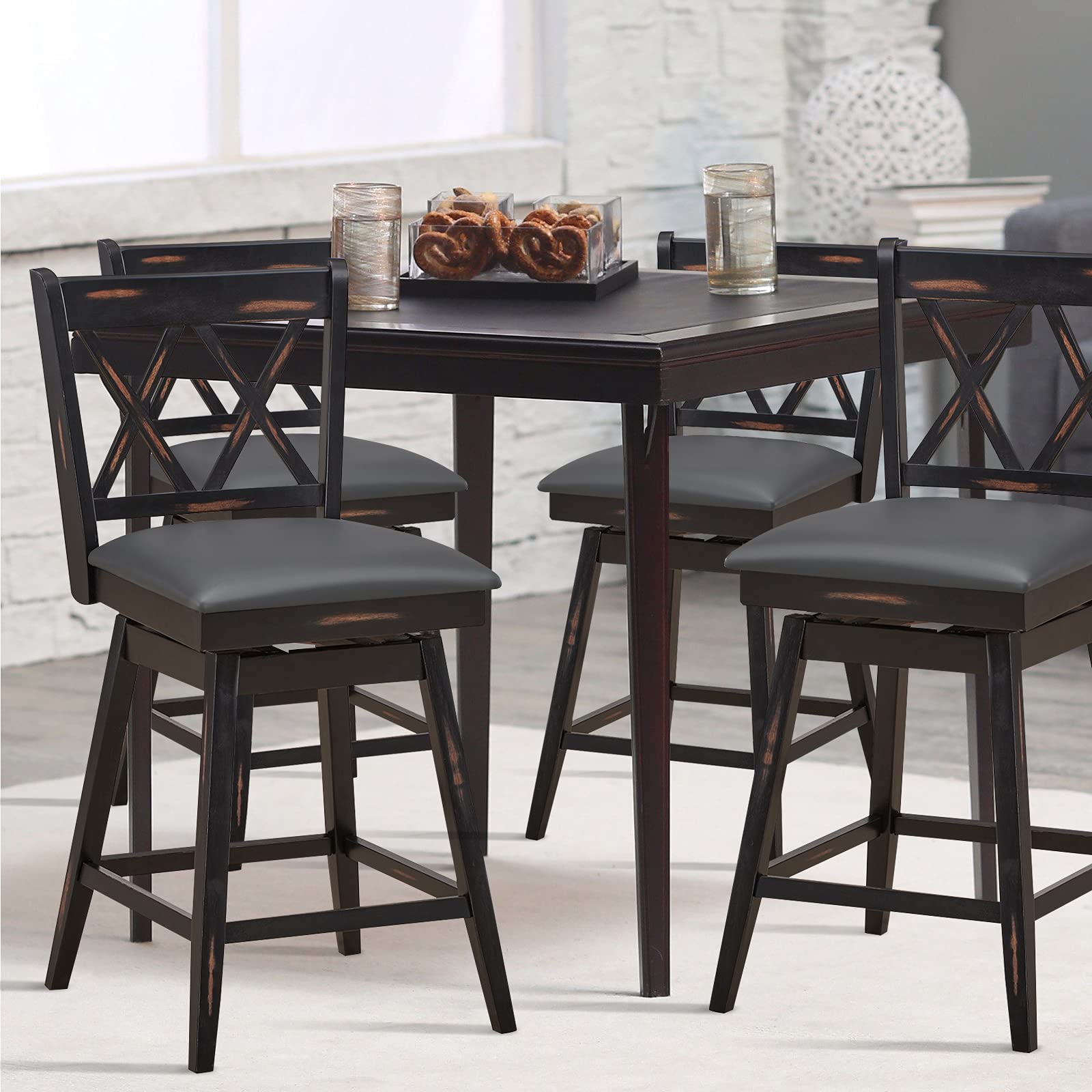 Giantex Bar Stool with Foot Rest Upholstered Cushion & Ergonomic Backrest