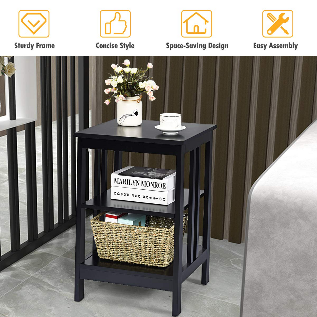 Giantex Nightstand 3-Tier Sofa Side Table W/Reinforced Bars and Stable Structure