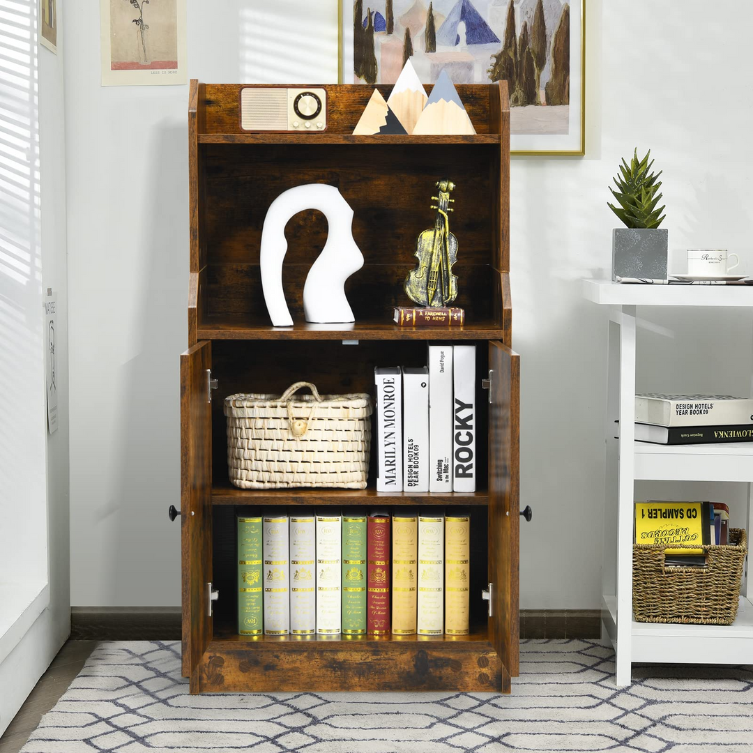 Rustic Brown 2 Doors Bookcase with Adjustable Shelf