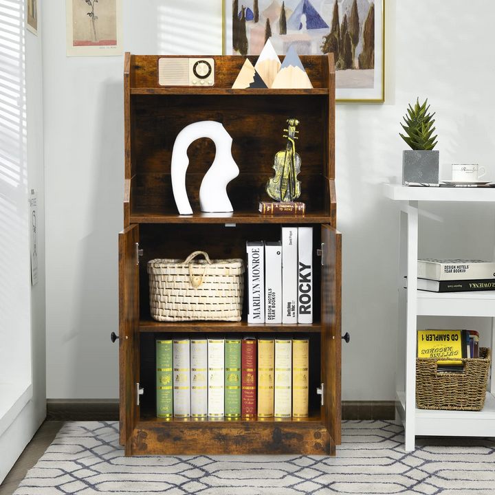 Rustic Brown 2 Doors Bookcase with Adjustable Shelf