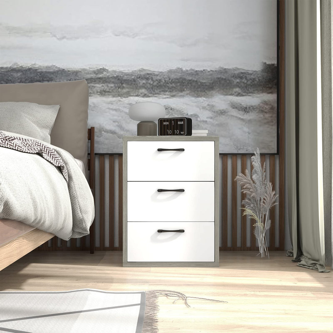 Giantex Storage Drawer Dresser - Wood End Table, Night Stand with 3 Drawers (1, White & Gray)