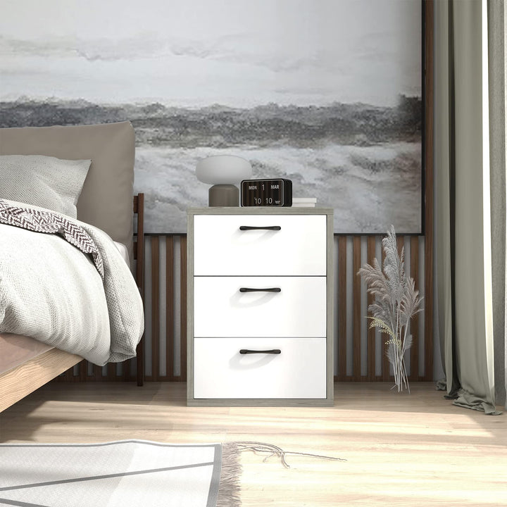 Giantex Storage Drawer Dresser - Wood End Table, Night Stand with 3 Drawers (1, White & Gray)