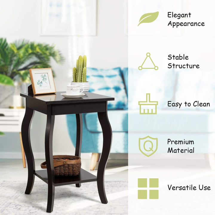 16" End Table W/Storage & Shelf Curved Legs Home Furniture for Living Room