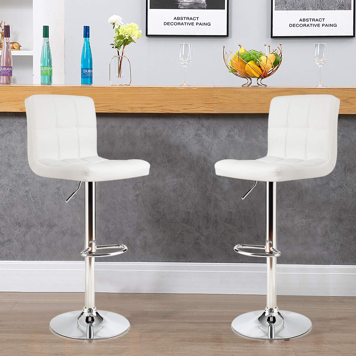 Giantex Bar Stool, Modern Swivel Adjustable Armless Barstools, Square Counter Height PU Leather Bar Stools