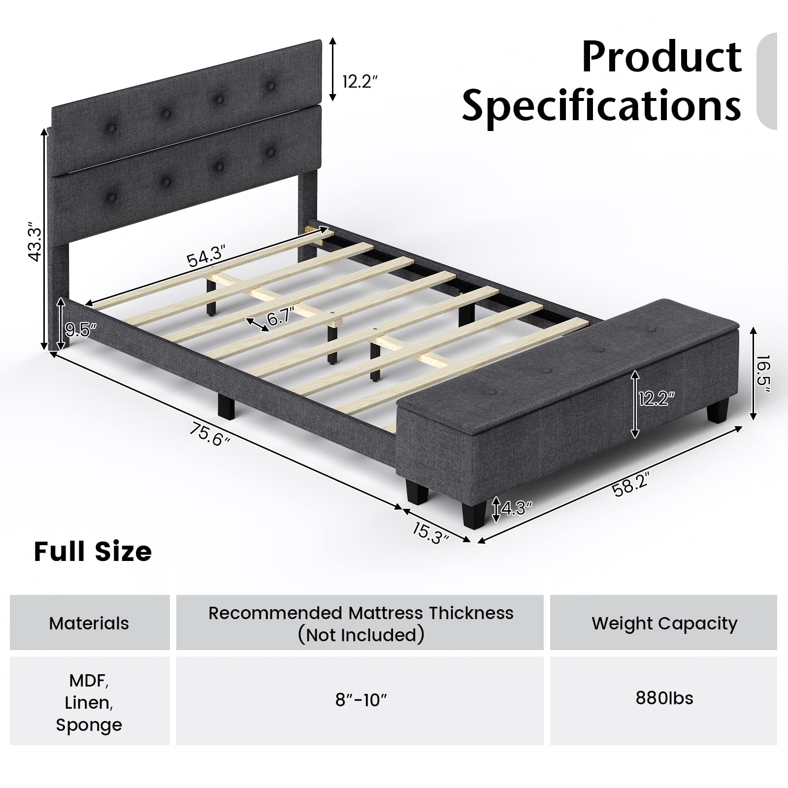 Bed Frame with Ottoman Storage - Giantex