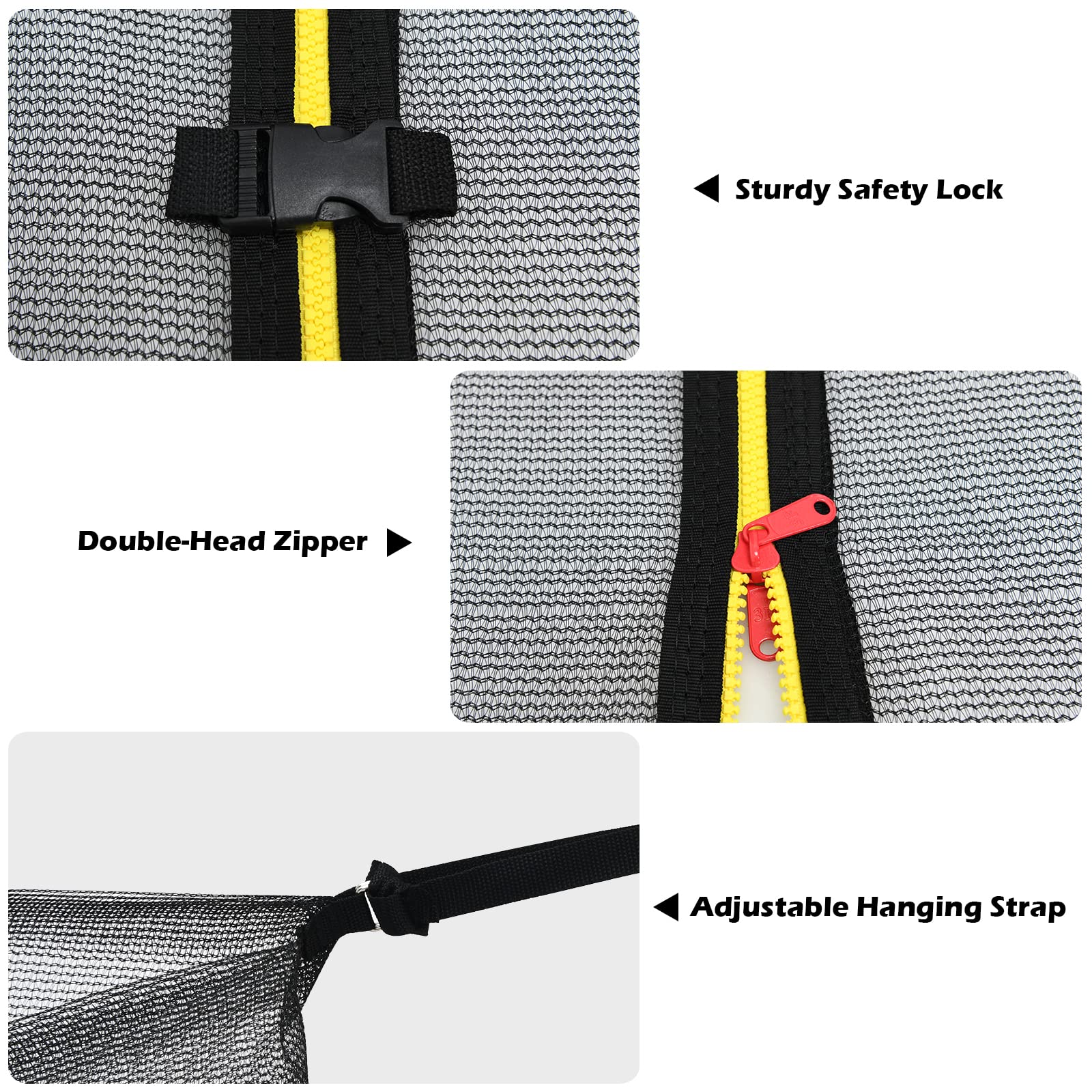 Trampoline Safety Net w/Adjustable Straps, 8 10 12 14 15 16Ft Weather-Resistant Replacement Enclosure Net