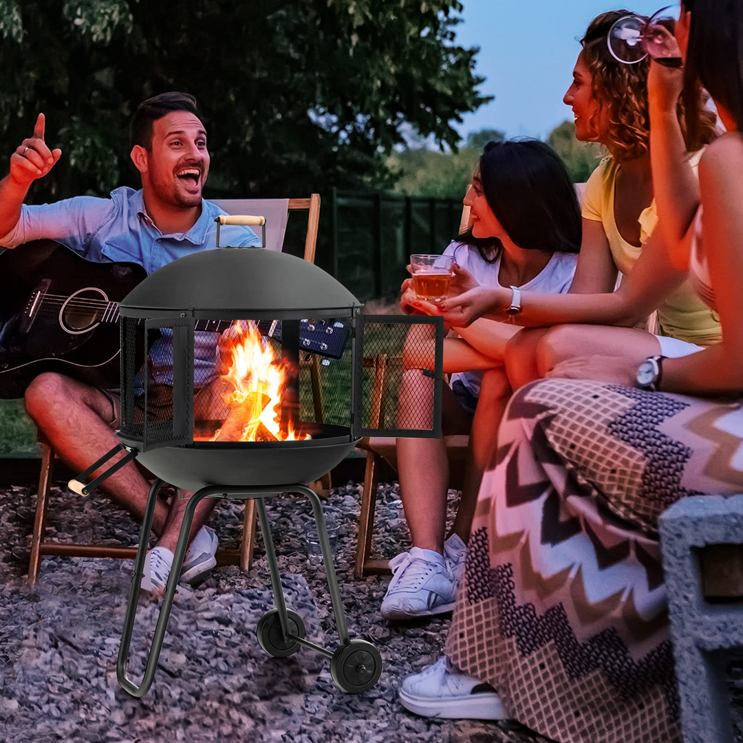 Giantex 28” Portable Fire Pit on Wheels - Mobile Wood Burning Firepit with Log Grate