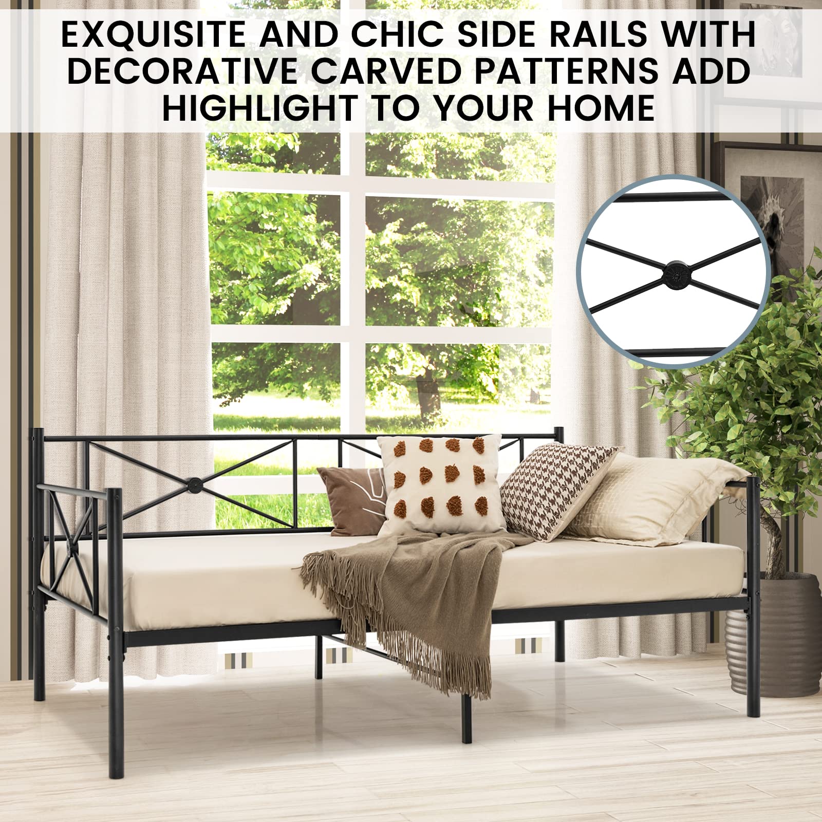 Giantex Metal Daybed Frame Twin Size, for Living Room Bedroom Guest Room, Easy Assembly, Black & White