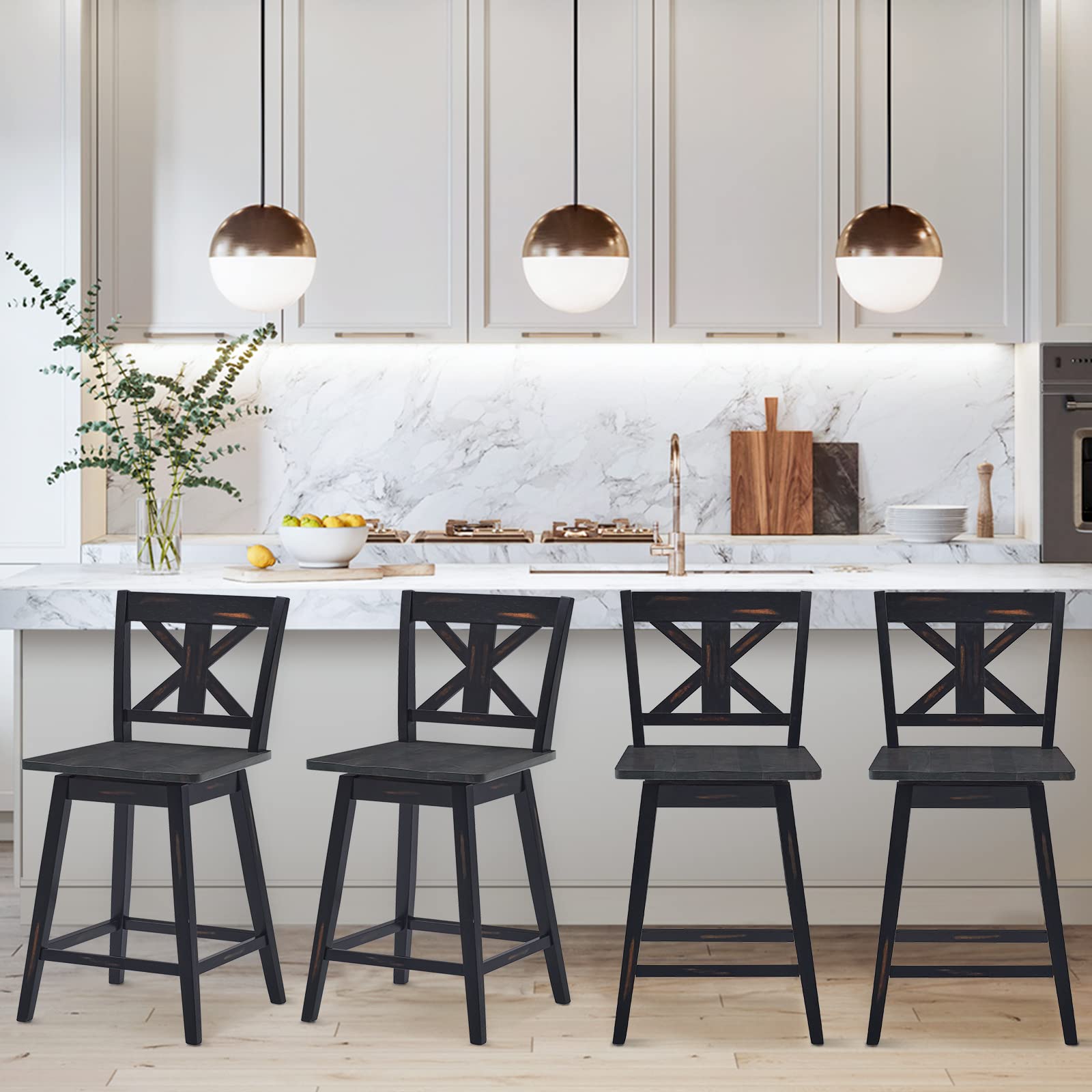 360 Degree Rubber Wood Bar Chairs, Vintage Bar Stools for Home, Restaurant & Pub