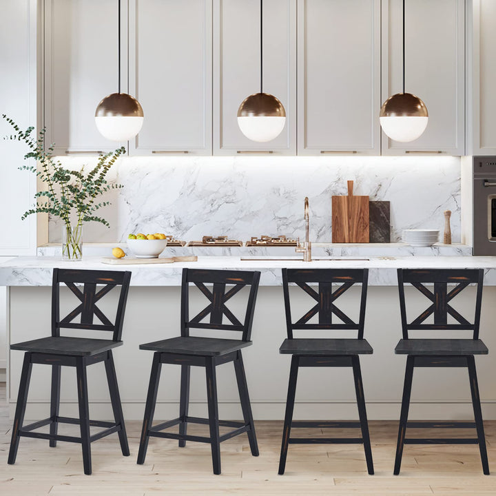 360 Degree Rubber Wood Bar Chairs, Vintage Bar Stools for Home, Restaurant & Pub