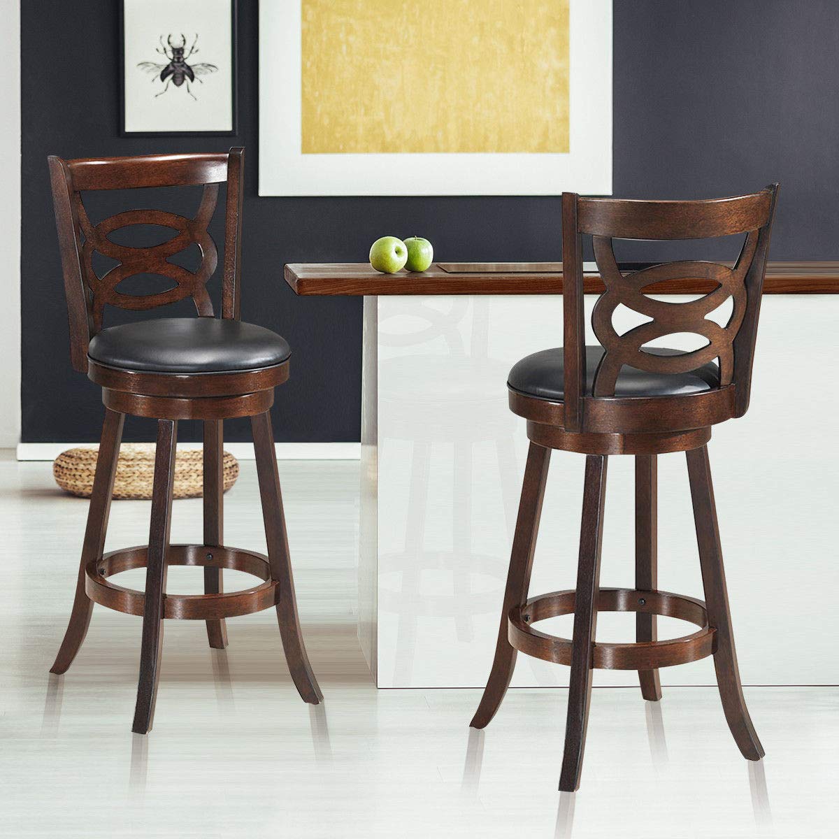 Giantex Bar Stools, Counter Height Dining Chair, Fabric Upholstered 360 Degree Swivel