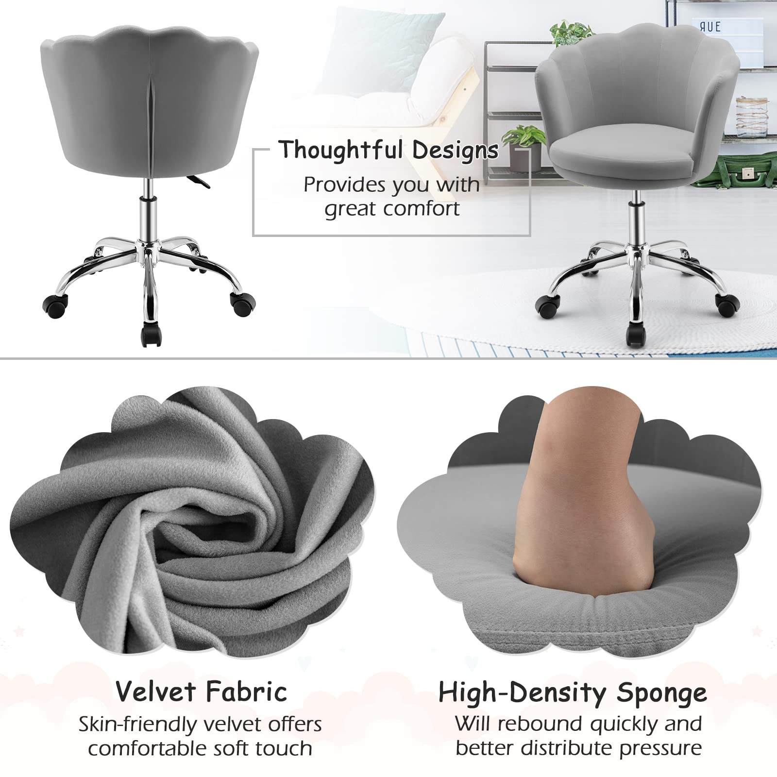 Giantex Kids Desk Chair, Comfy Home Office Task Chair with Wheels