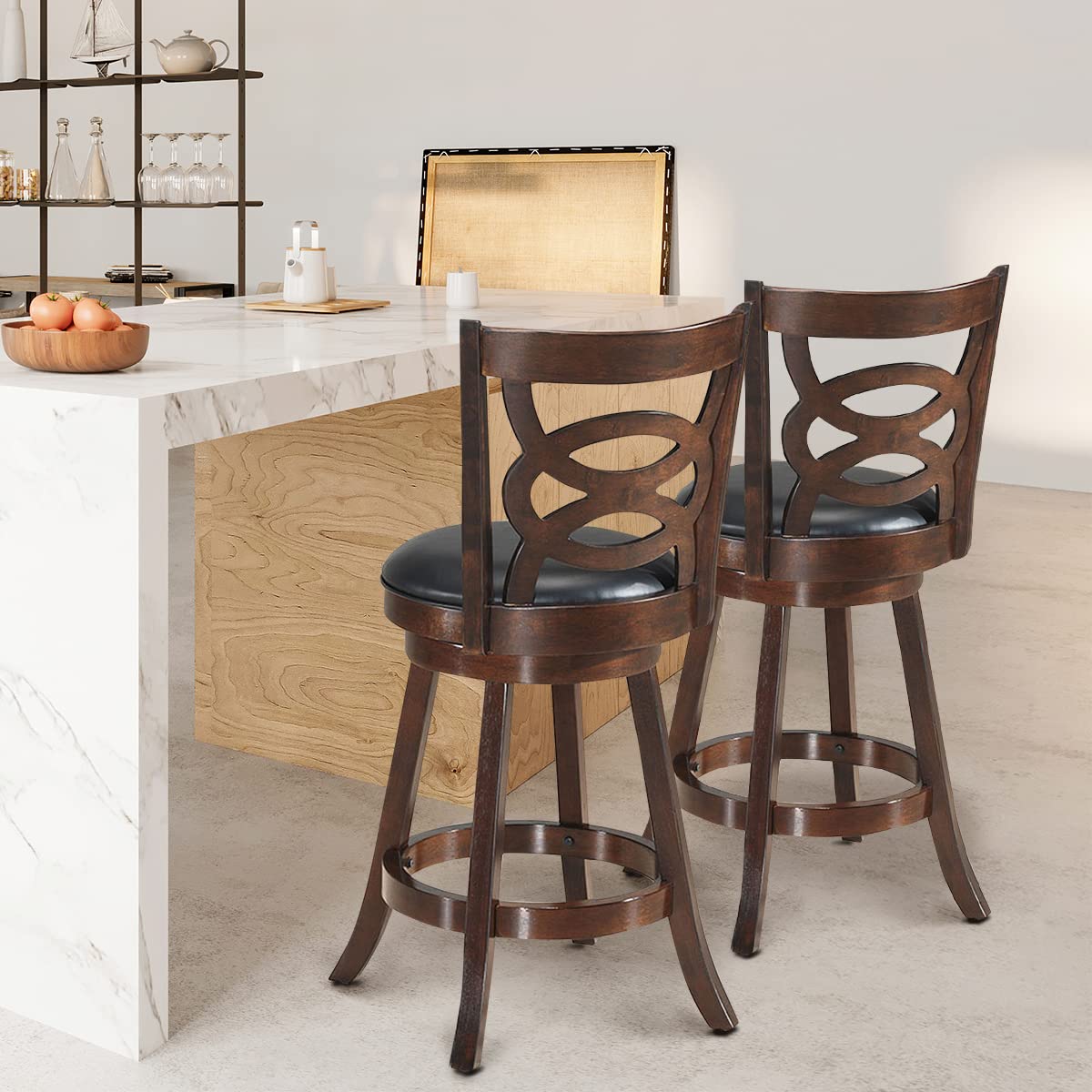 Giantex Bar Stools, Counter Height Dining Chair, Fabric Upholstered 360 Degree Swivel