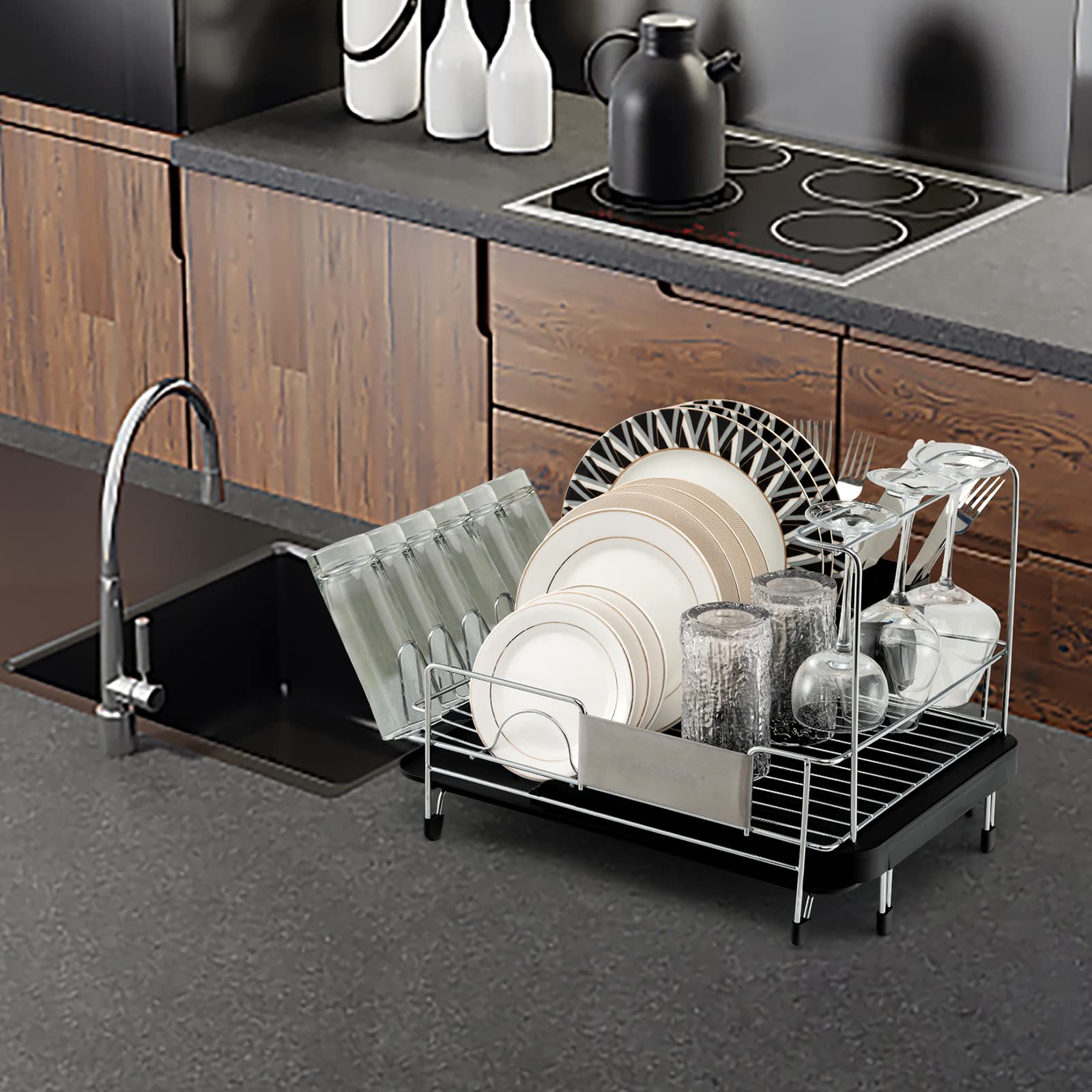 Giantexus Giantex Stainless Steel Dish Rack, Expandable Dish Drainer Rack with Cutlery Cup Glass Holder