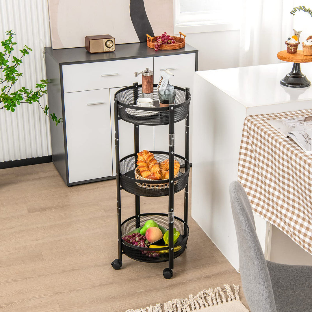 Giantex 3-Tier Fruit Vegetable Basket - 35" One-Second Folding Metal Wire Storage Basket with Wheels