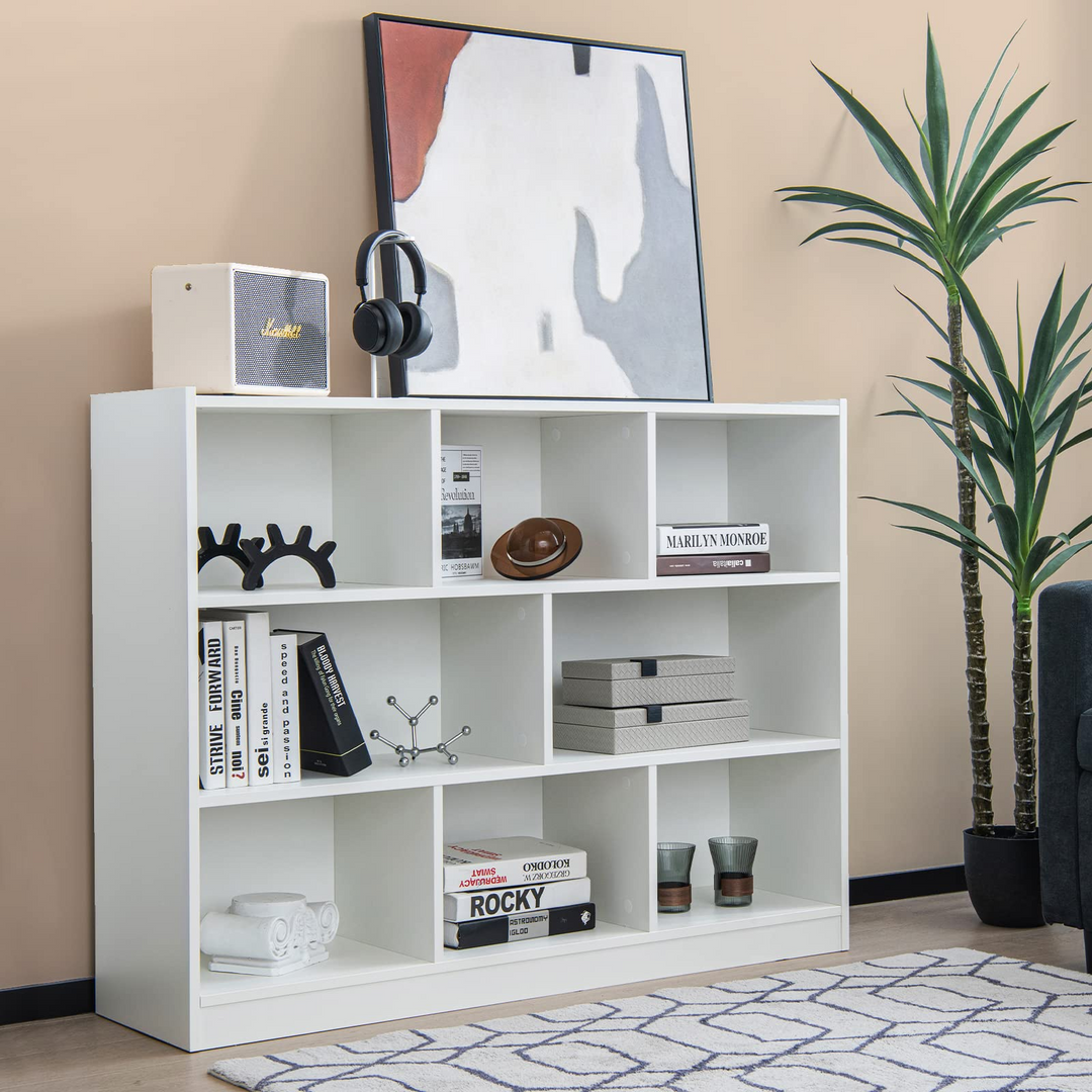 8 Cube Bookcase, Freestanding 3-Tier Open Bookshelf - Giantex