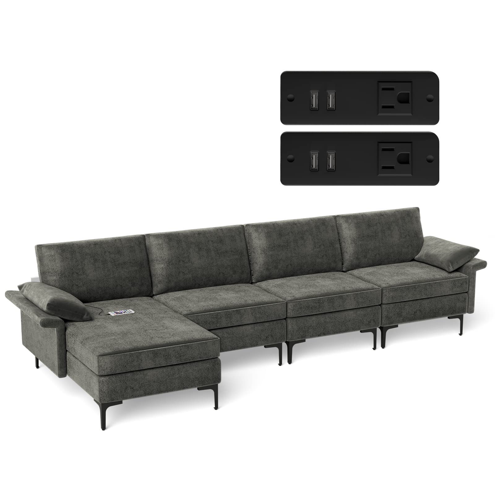 Giantex Sofa, Zippered Armrests, Steel Legs