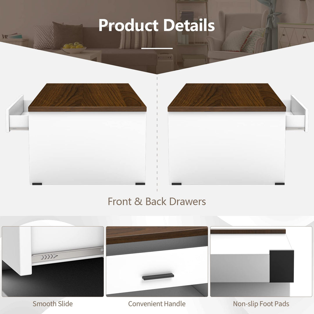 Modern Couch Table with Front & Back Drawers & Compartments, 47.2"x23.6"x16.1"