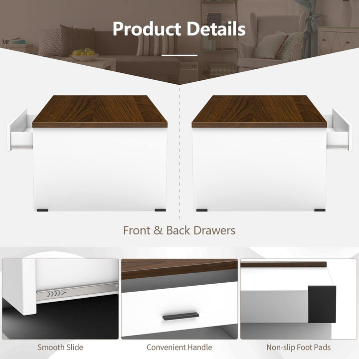 Modern Couch Table with Front & Back Drawers & Compartments, 47.2"x23.6"x16.1"