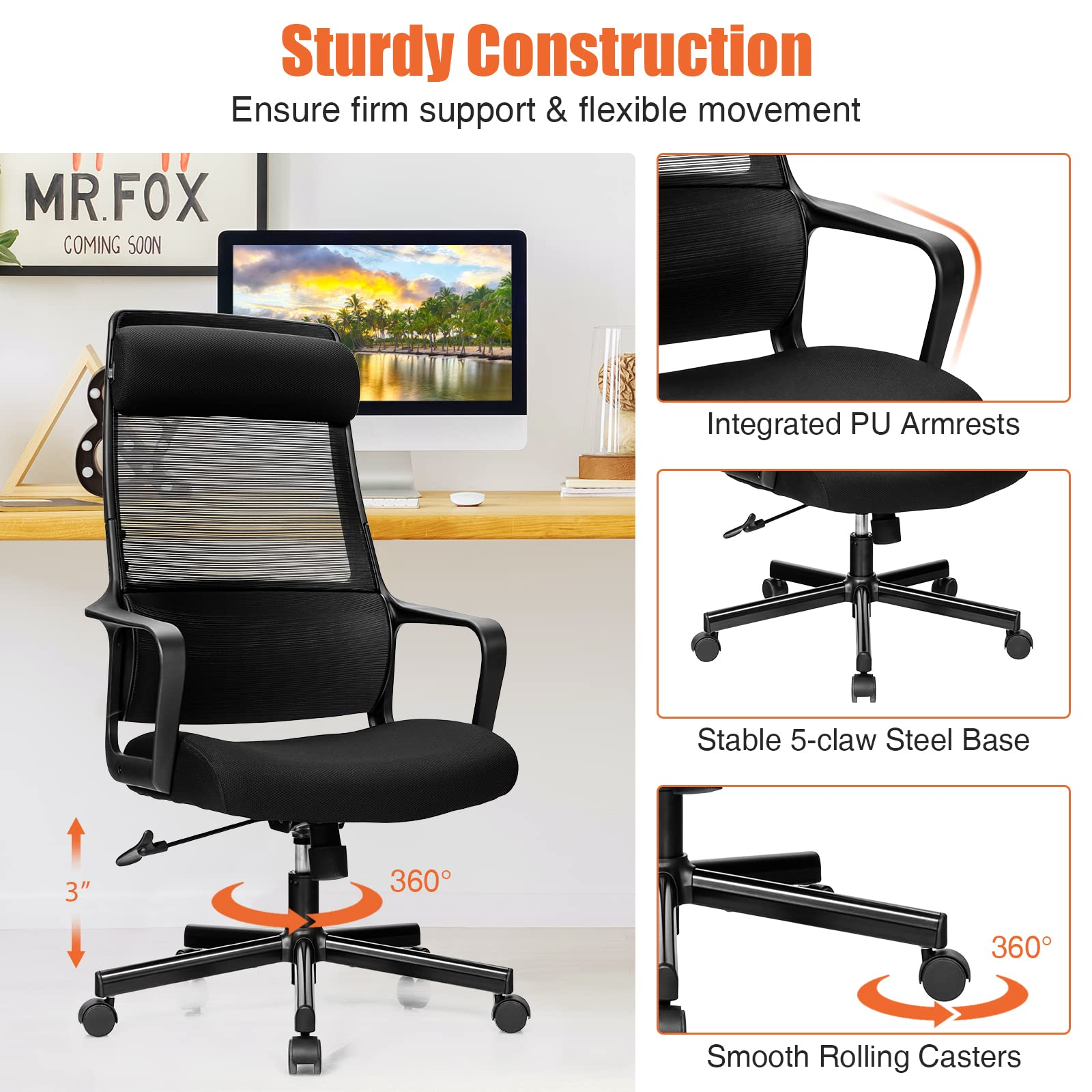Giantex High Back Mesh Office Chair with Heating Headrest and Lumbar Support Armrest