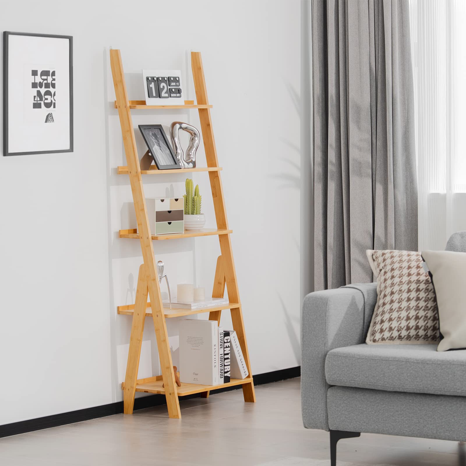 Giantex 5-Tier Ladder Shelf, Multipurpose Freestanding Display Leaning Storage Shelves