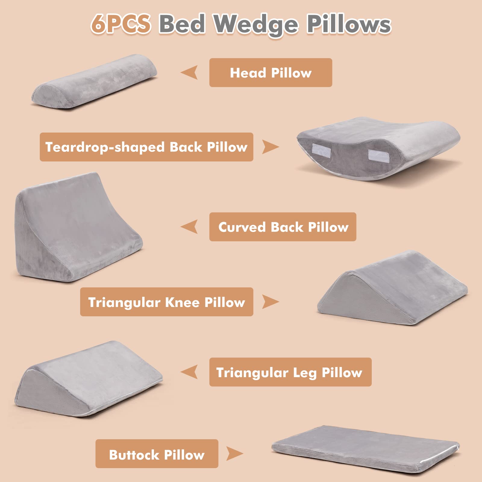 6PCS Orthopedic Bed Wedge Pillow Set - Giantex