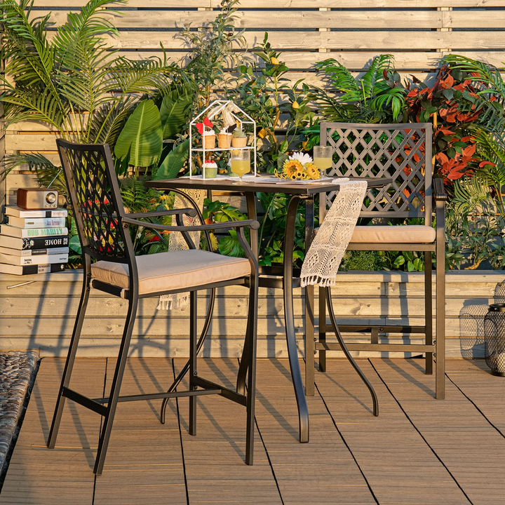 Set of 2 or 4 Patio Bar Chairs Outdoor High Chairs with Cushion Metal Bistro Stool
