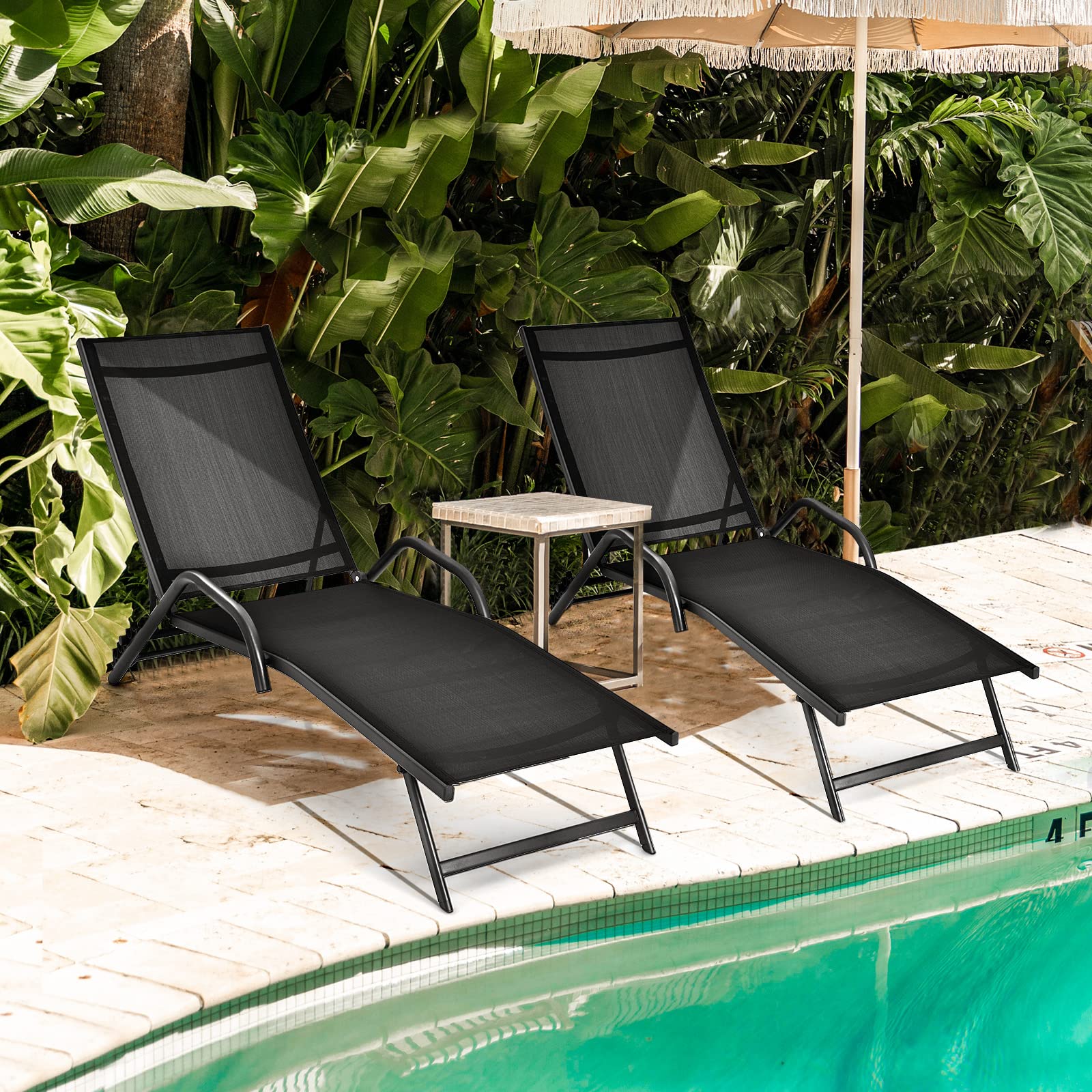 Giantex Lounge Chairs for Outside - Set of 2 Outdoor Chaise Lounge with 5 Adjustable Position