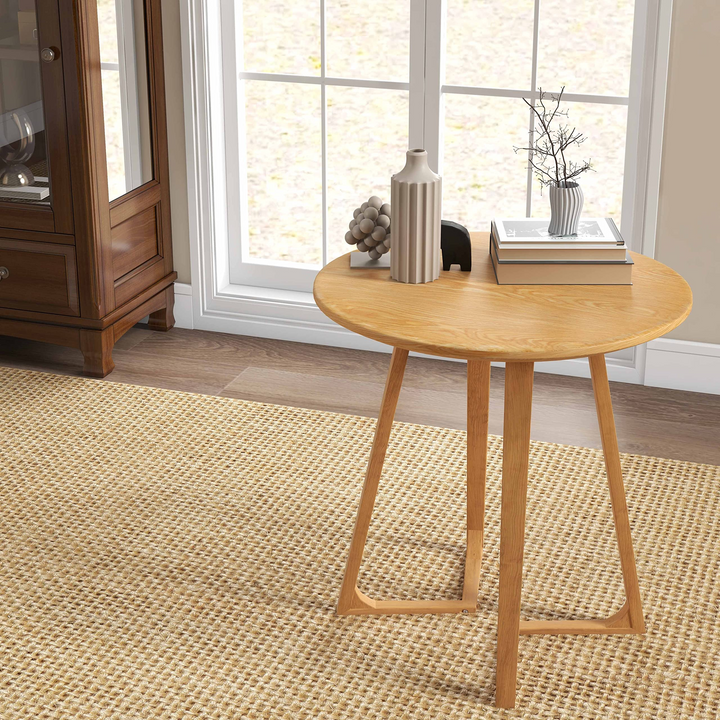 Giantex 24" Round End Table - Rubber Wood Sofa Side Table with Adjustable Foot Pads, Natural