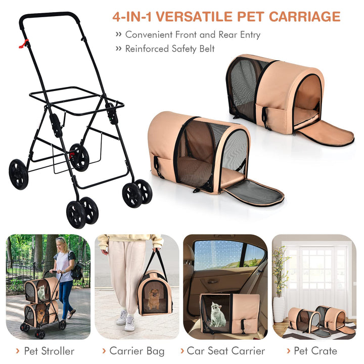 double stroller with carrier Double Pet Stroller with 2 Carrier Bags, 4 Lockable Wheels