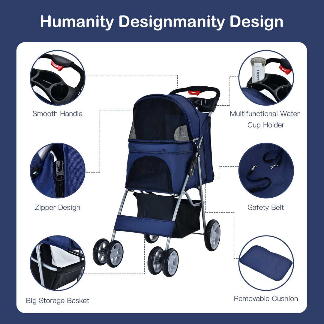 Petbobi Dog Stroller For Medium Dogs - Easy Fold Dual Entry Pet Stroller With One-Foot Brake, All Terrain Wagon Cart With Large Air Mesh, Ideal For