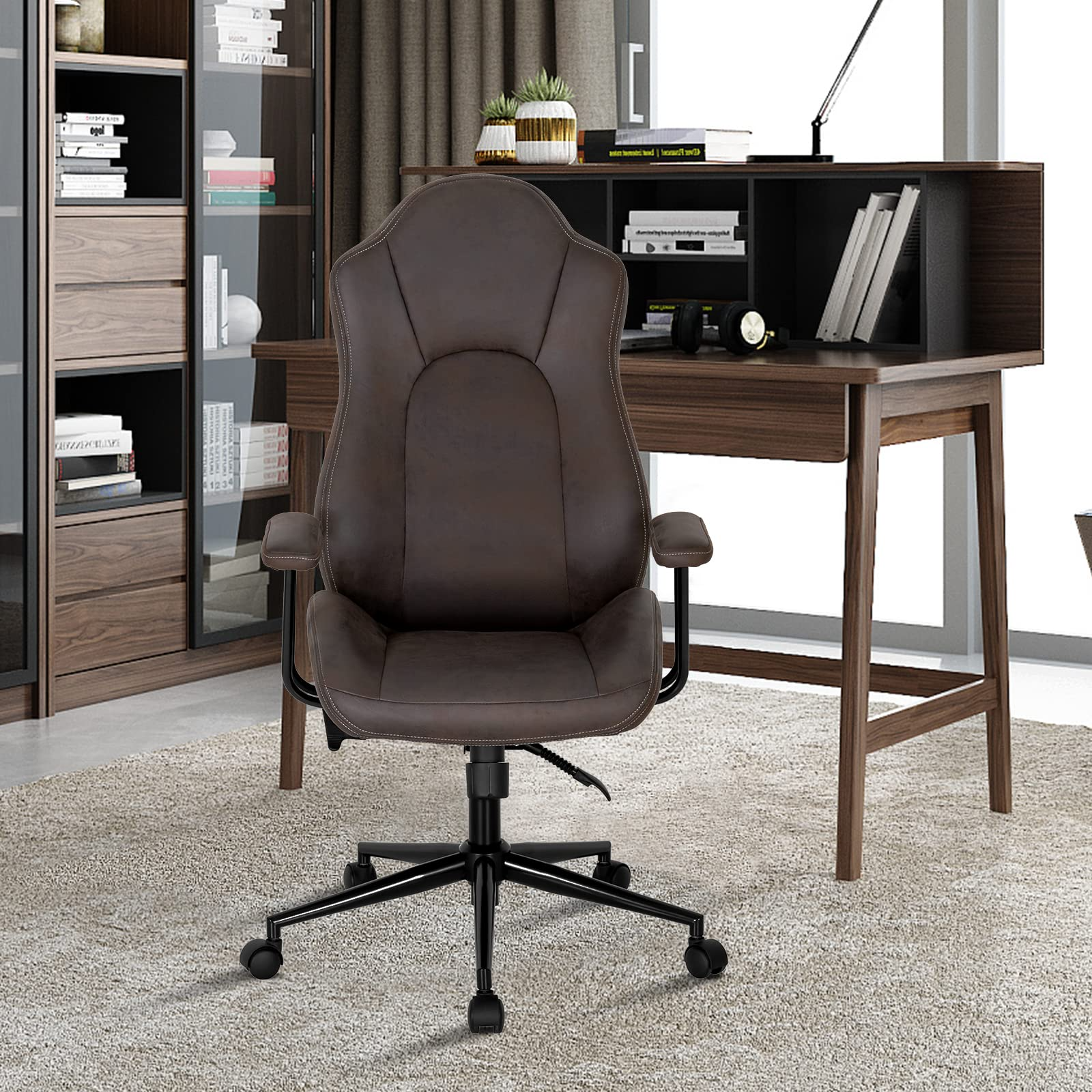 Ergonomic Leathaire Task Chair with Comfortable Padded Seat & Detachable Armrests