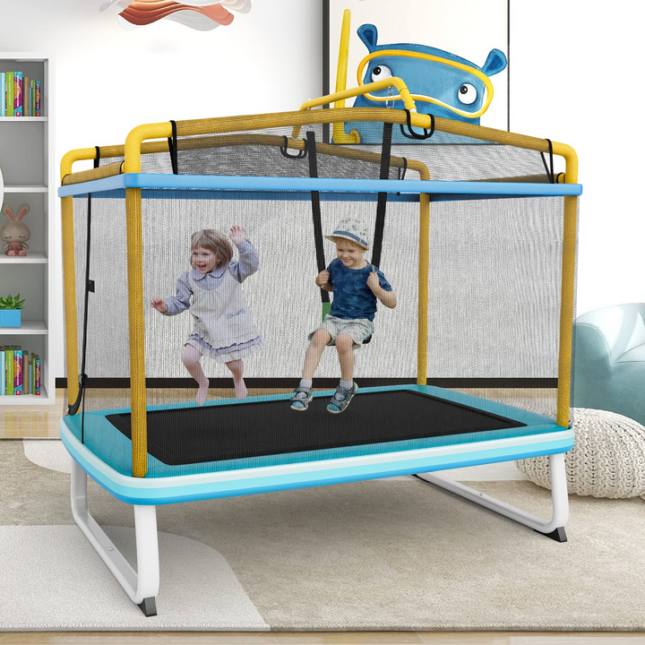 Giantex 6Ft Kids Trampoline with Swing and Horizontal Bar