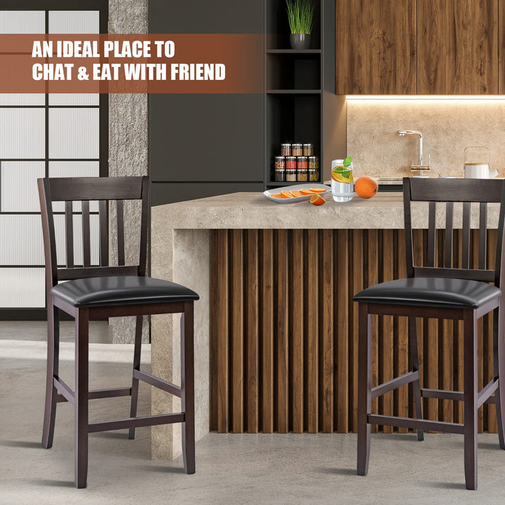 Giantex 25” Counter Height Pub Chairs with Rubber Wood Legs, Armless Bar Chairs with Elastic Cushion & PU Cover for Kitchen