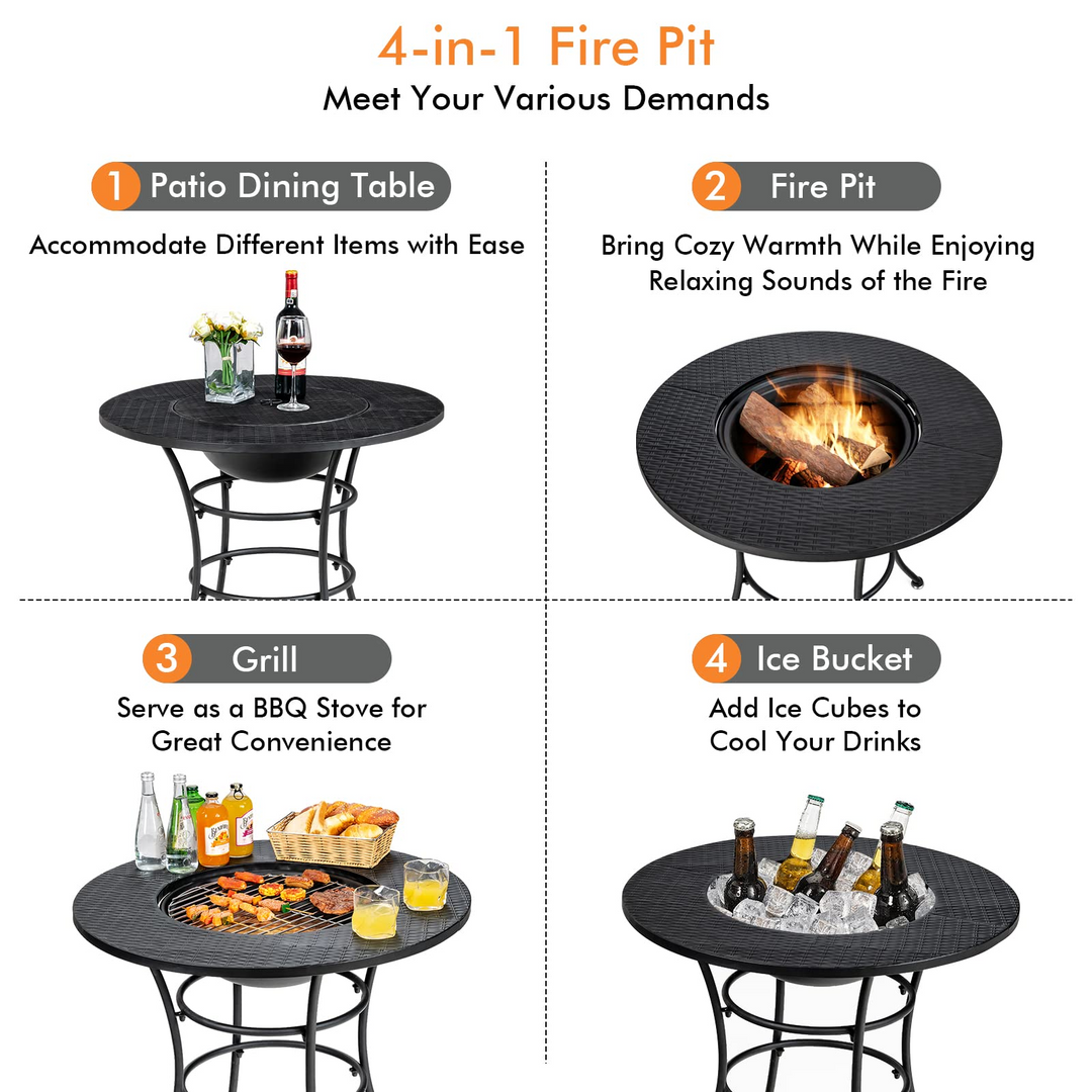 Giantex Fire Pit for Outside 32 Inch, 4-In-1 Multifunctional Dining Table for Camping,Metal Round Small Outdoor Fire Pits