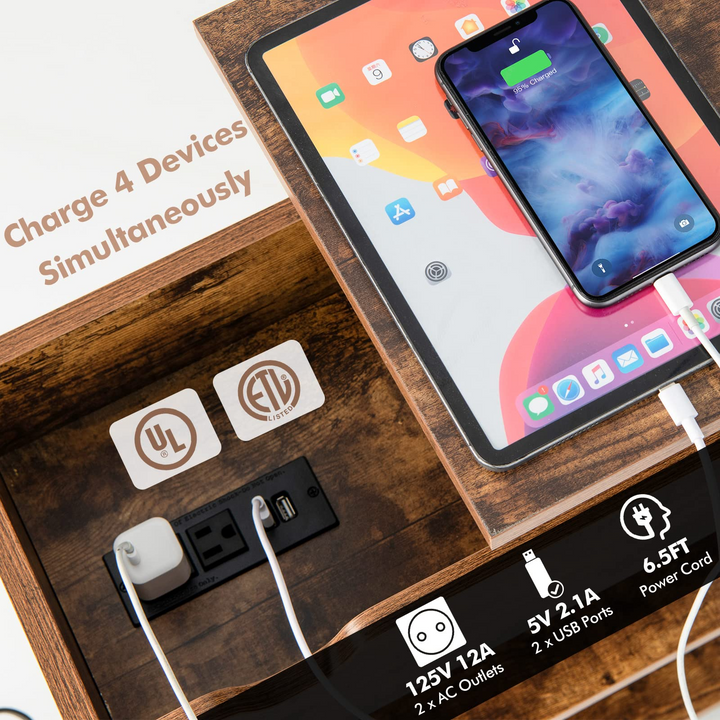Giantex End Table with Charging Station - Lift Top Narrow Side Table