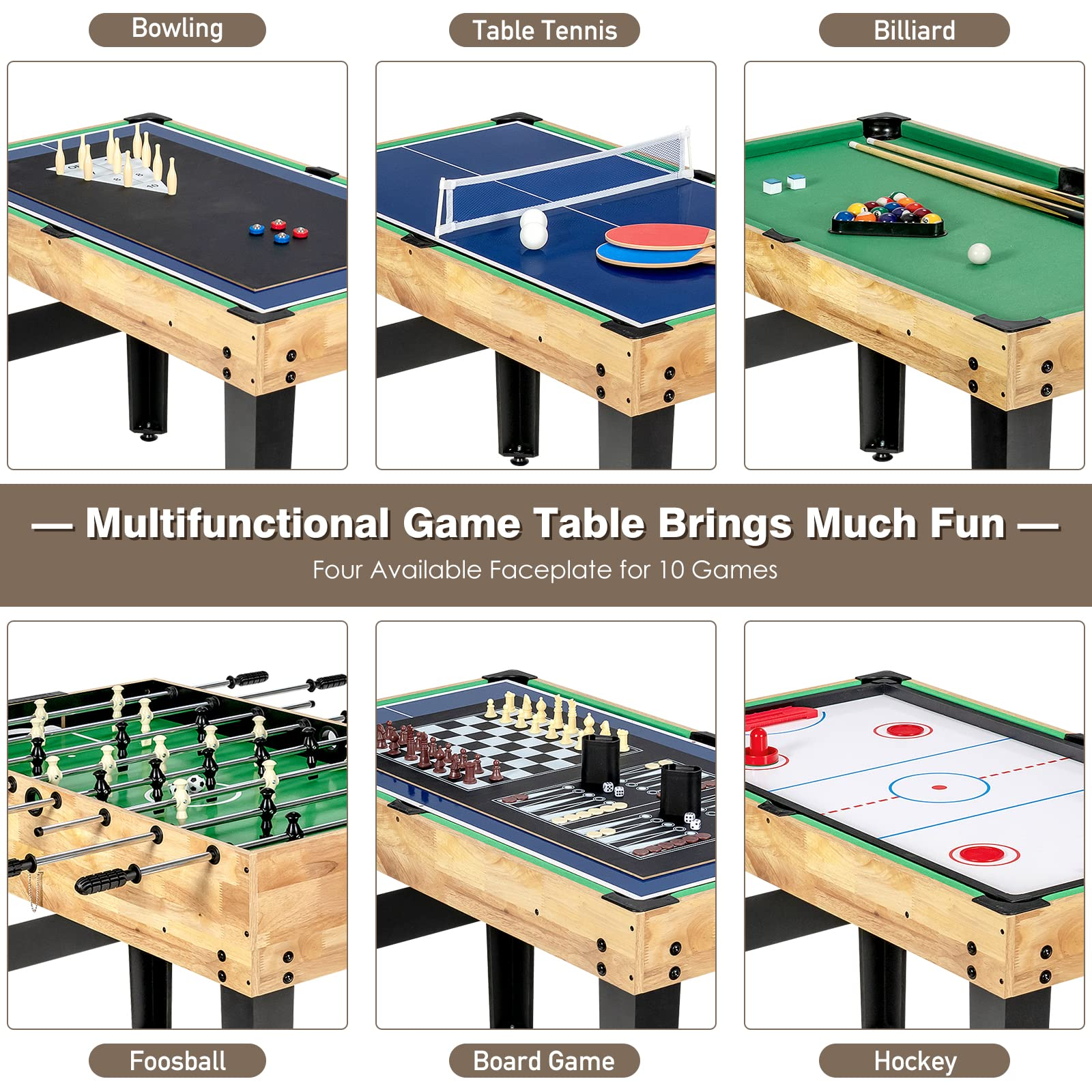 10-in-1 Multi Game Table, Combo Game Table Set w/Hockey - Giantex