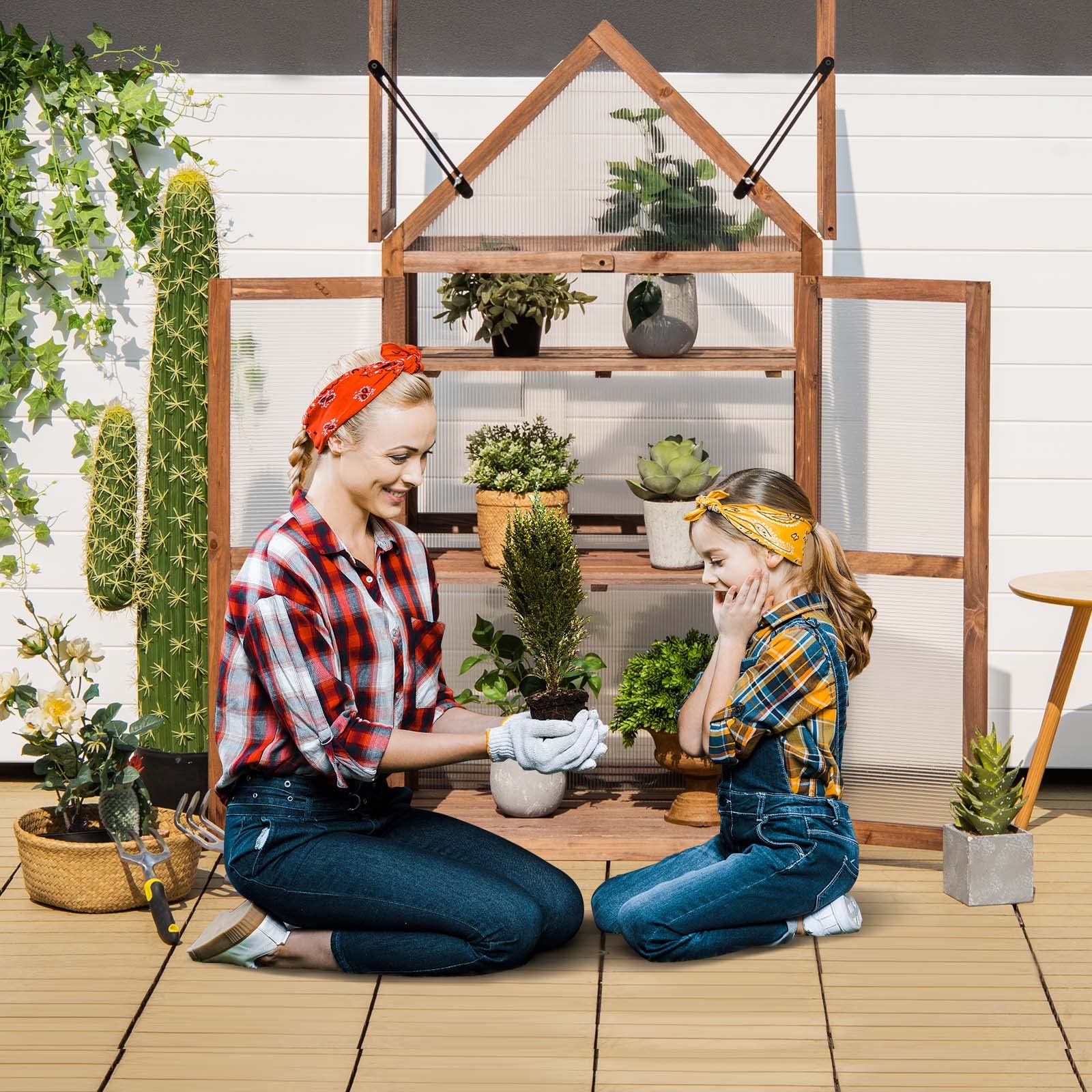 Giantex 3-Tier Garden Cold Frame, Portable Wooden Mini Greenhouse Storage Shelves