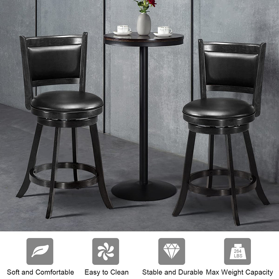 Giantex Accent Wooden Swivel Back Counter Height Bar Stool, Fabric Upholstered Design