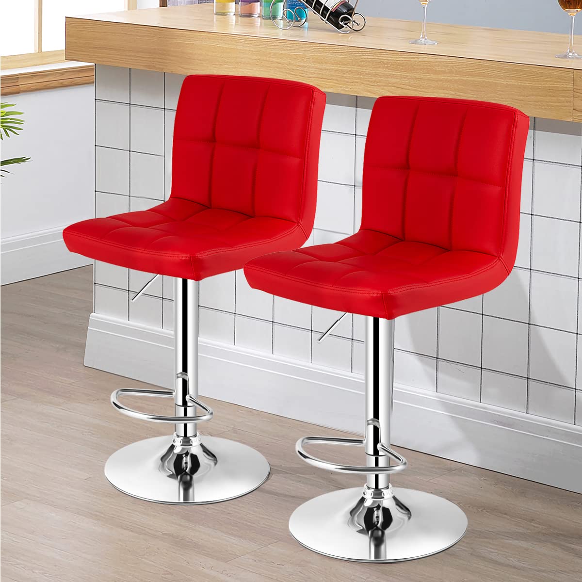 Giantex Bar Stool, Modern Swivel Adjustable Armless Barstools, Square Counter Height PU Leather Bar Stools