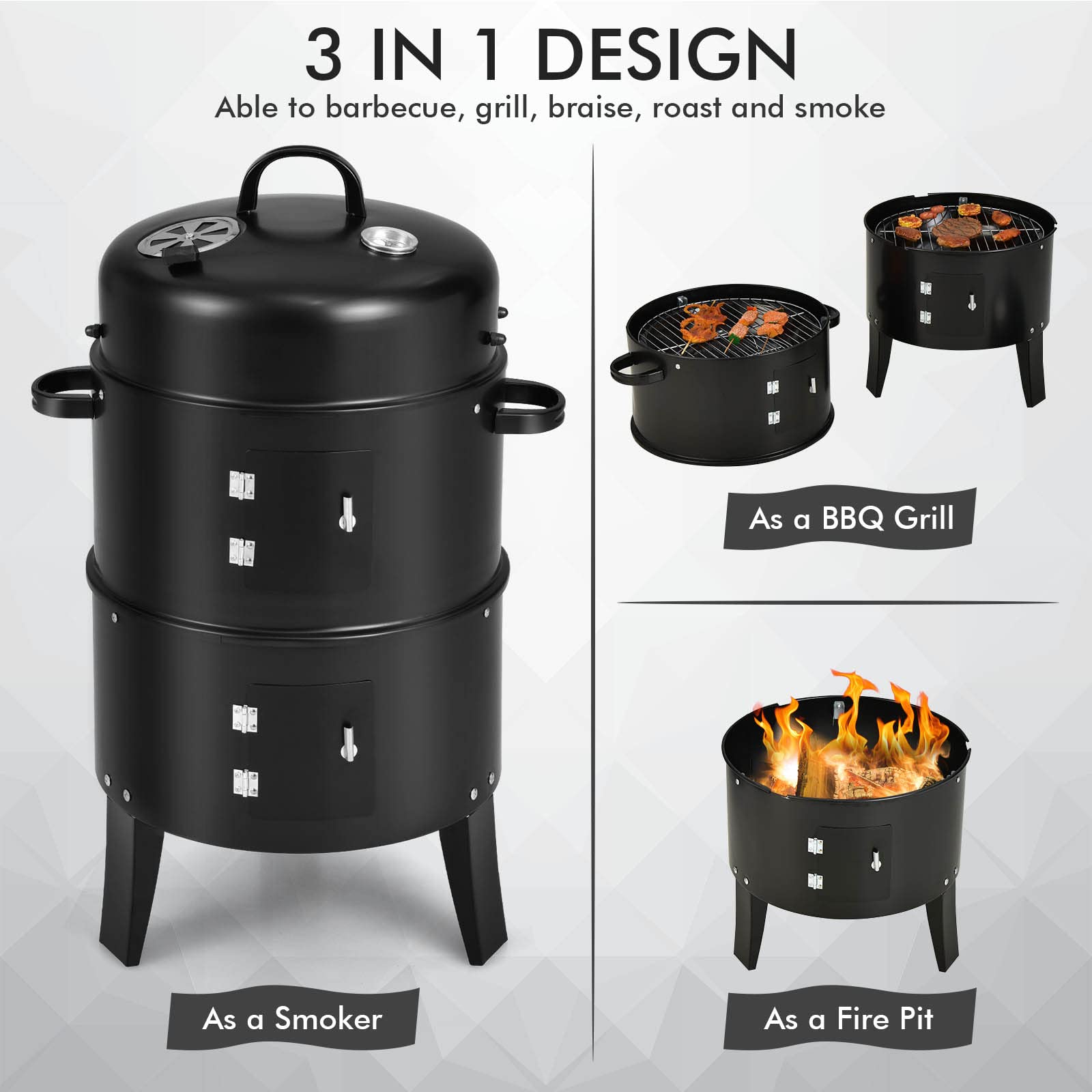 Giantex 3-in-1 Outdoor Smoker Grill with Smoker Combo
