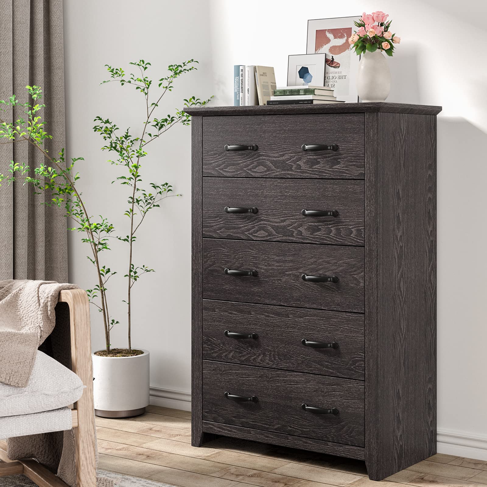 Giantex 5 Drawer Dresser Chest of Drawers - Vertical Dresser with 5 Pull-Out Drawers for Bedroom, Living Room, Entryway