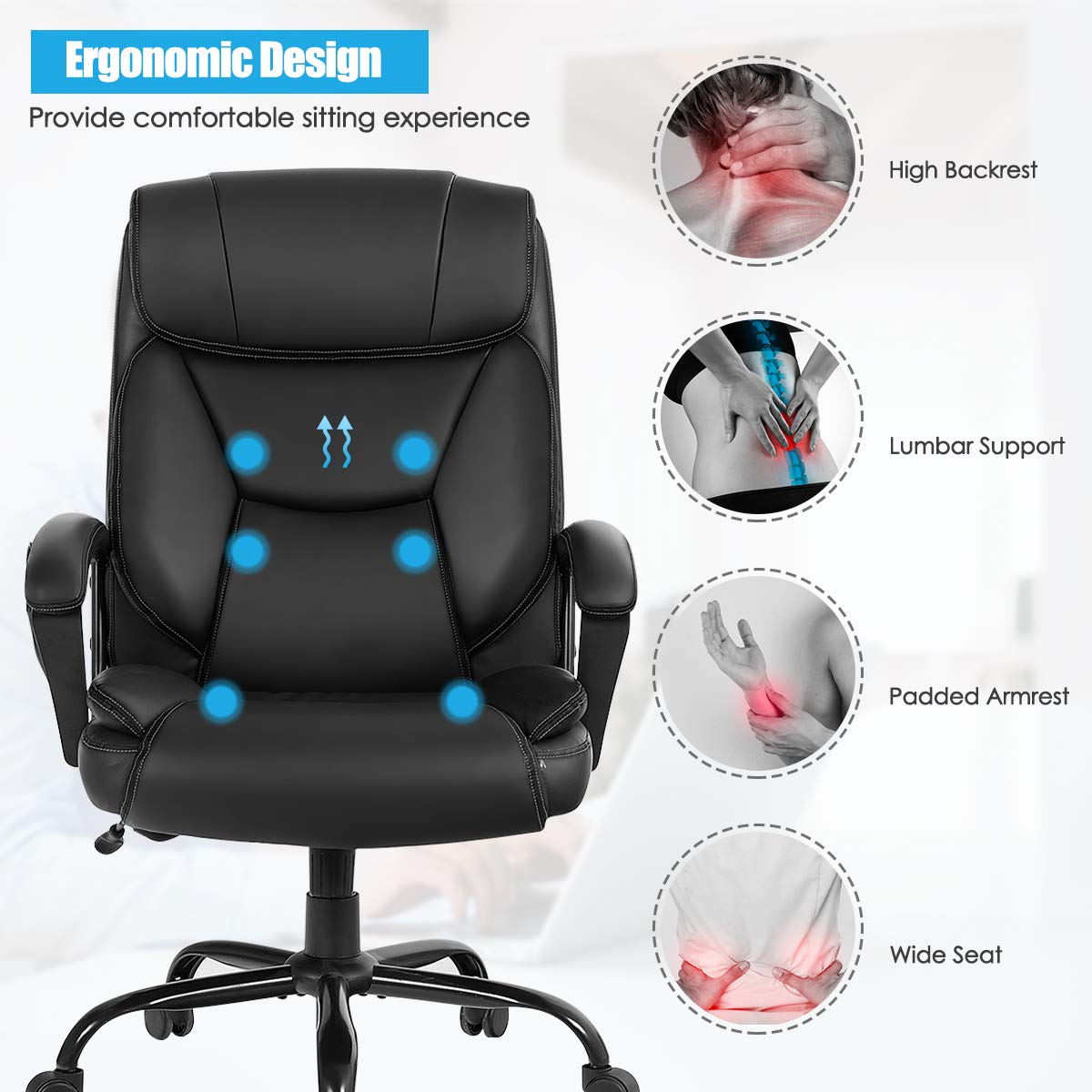 Giantex 500 lbs Big and Tall Office Chair, Massage Executive Chair w/ 6 Vibrating Points