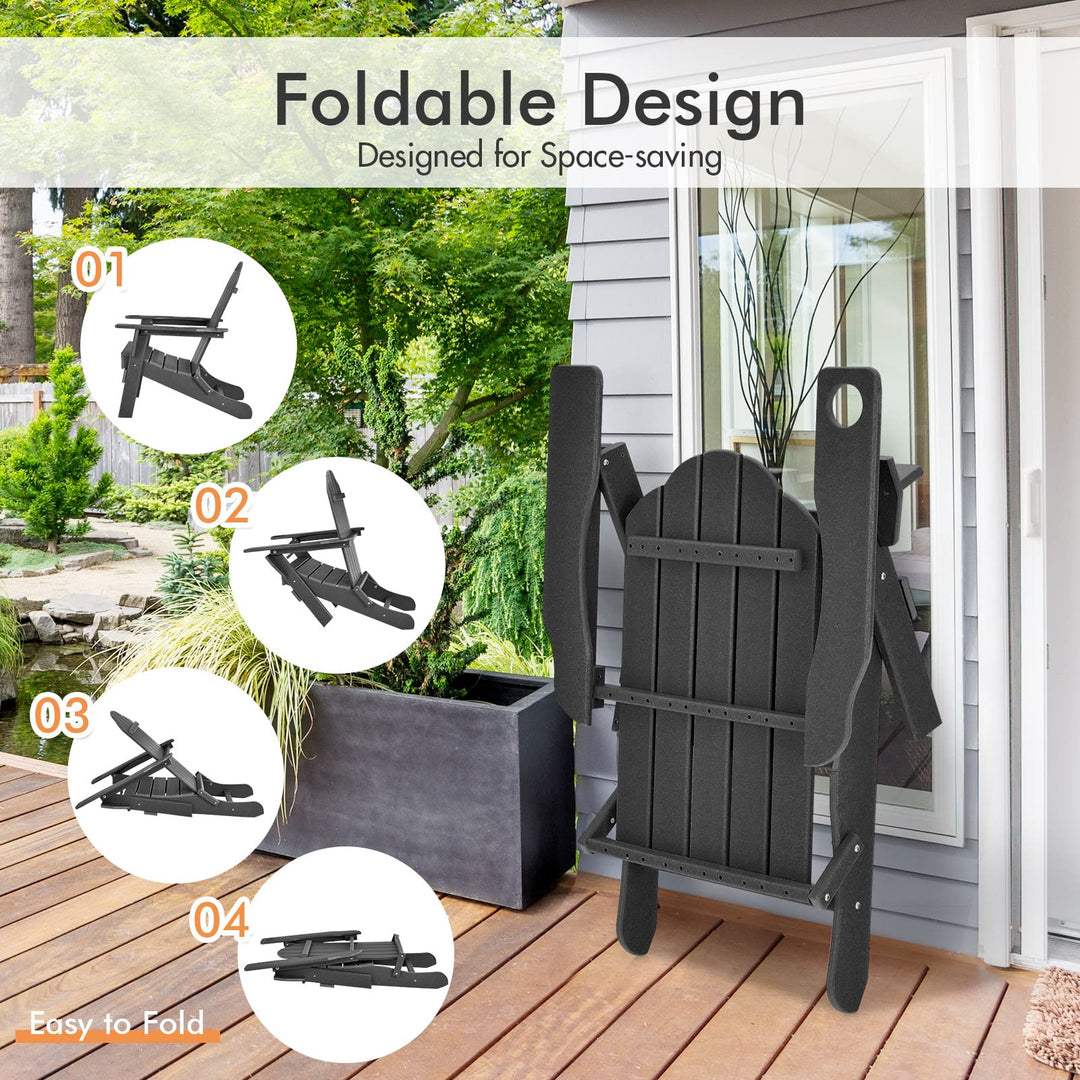 Adirondack Chair Outdoor Folding Chairs, Weather Resistant Patio Chair with Built-in Cup