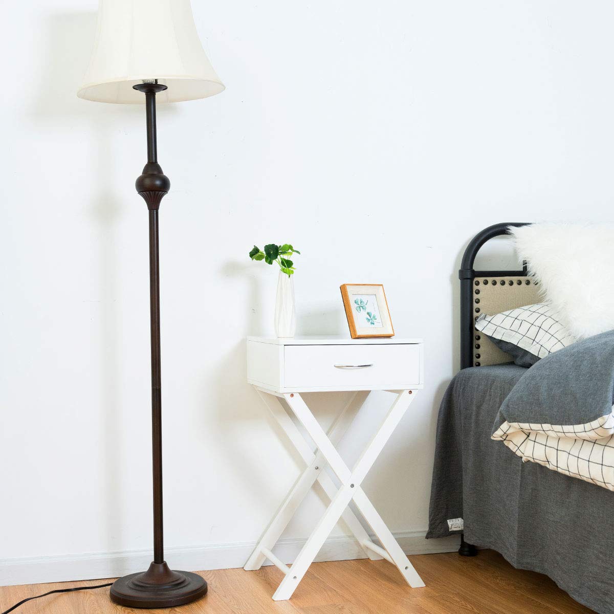 Giantex Nightstand with Drawer X-Shaped Design Sofa Side Table