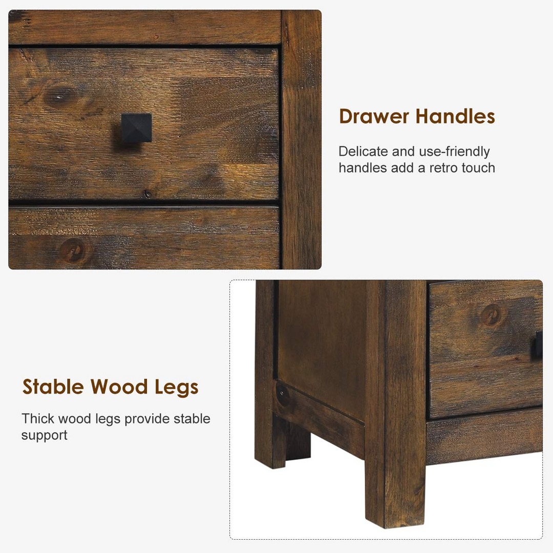 Giantex Nightstand with 2 Sliding Drawers, Full Assembled Rustic Multipurpose Storage Beside Table for Bedroom