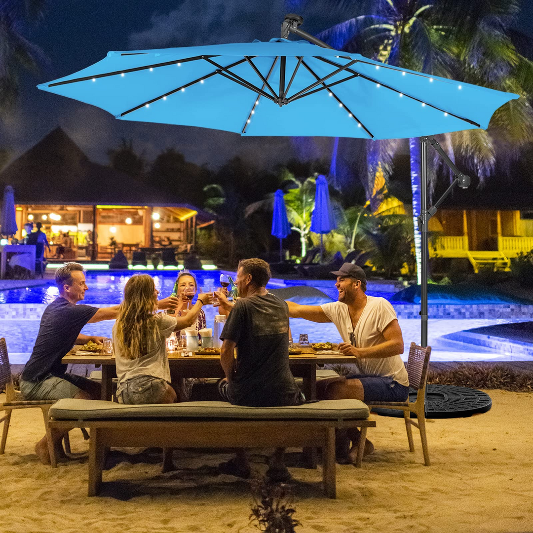 10 ft Pool Umbrellas with 32 LED Lights Solar Powered Offset Umbrella