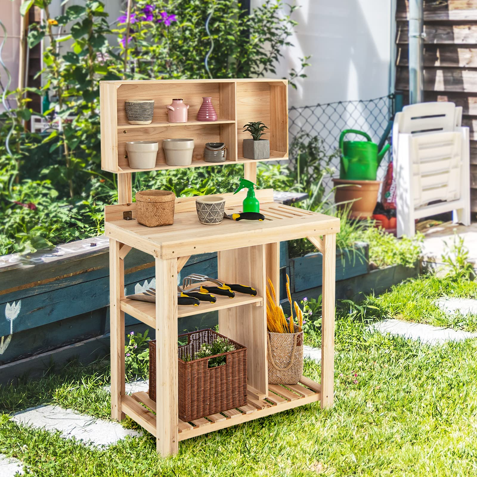 Giantex Potting Bench, Garden Potting Table with Storage Shelf
