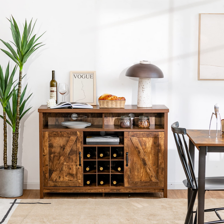 Giantex Buffet Sideboard, Farmhouse Kitchen Storage Cabinet, 9-Bottle Wine Rack & 2 Door Cabinets